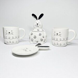 Nordstrom Easter Tea Party Bunny Ceramic Mugs Plate Canister Set NWOT